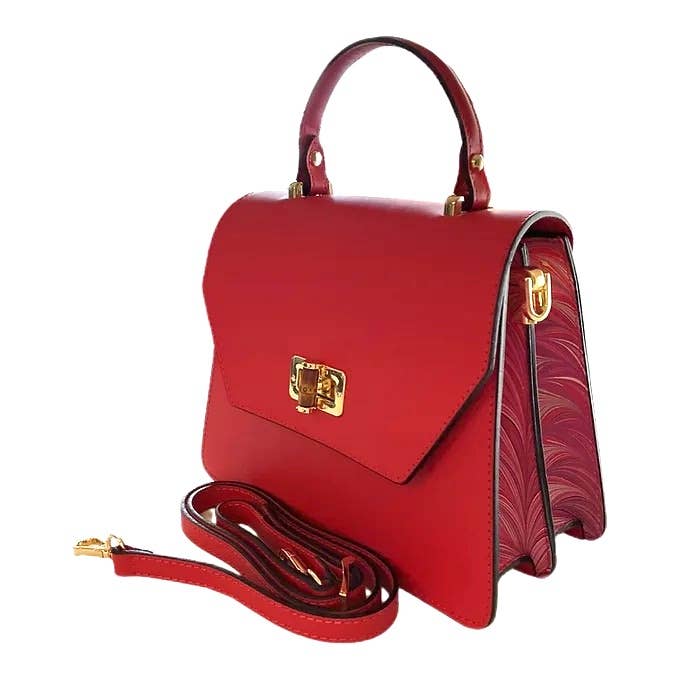 Marbled Italian Leather Handbag - Red for wholesale by Elegant Italian