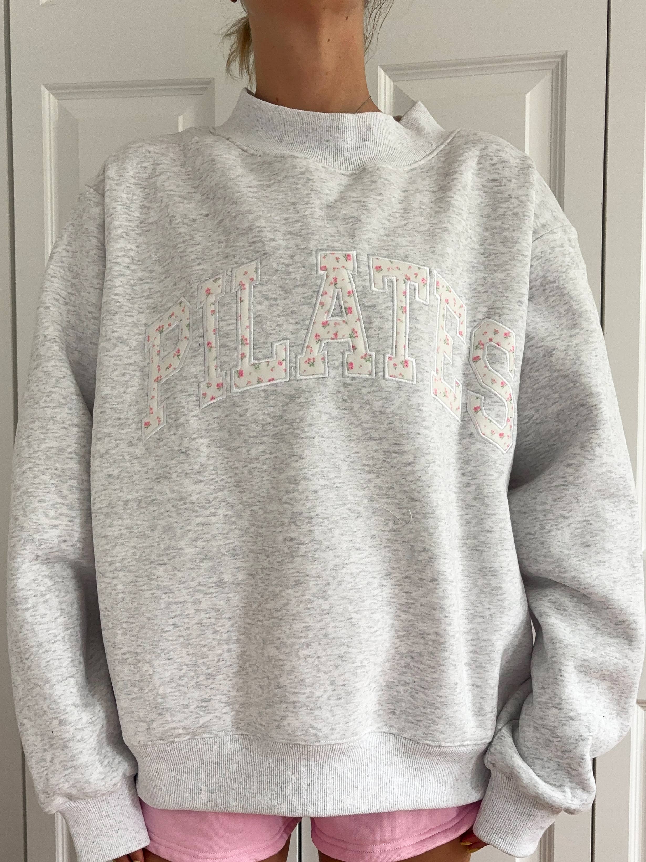 Pearl Grey Mockneck Pilates Embroider Sweatshirt for wholesale on Faire12