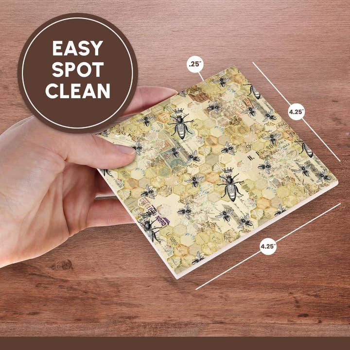 3dRose – Engroshandel Bordskånere – 3dRose, Sort, Grøn, Gul Honningkage, Bier, Kroner og Skrift Collage, Bordskåner6