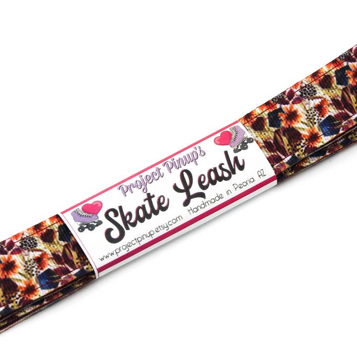 Autumn Floral Burgundy Adjustable Roller Skate Leash for wholesale by Project Pinup