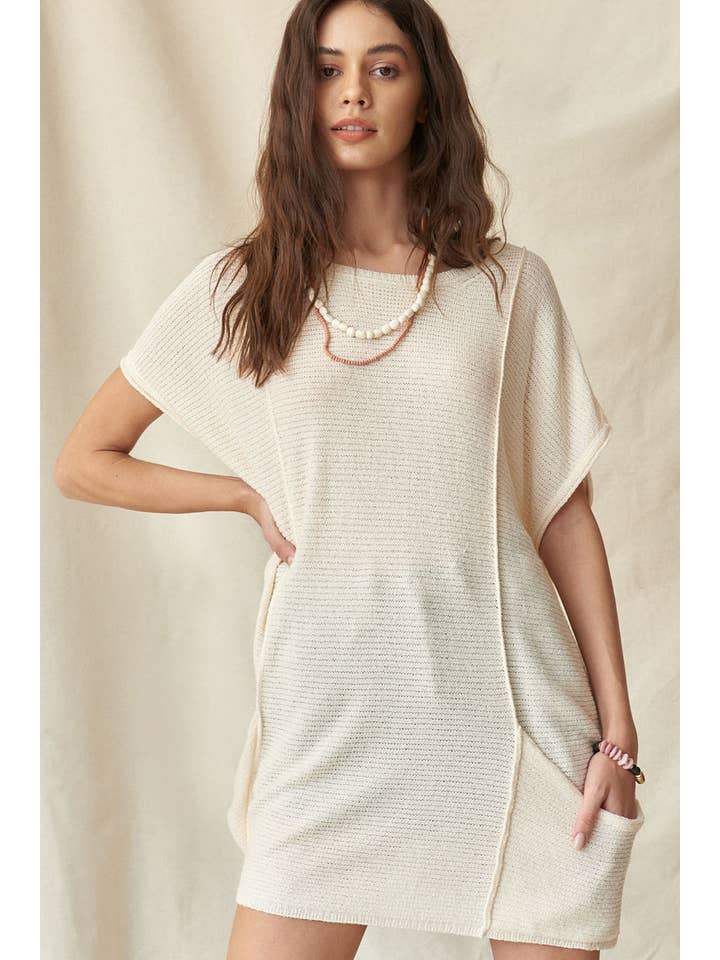 Promesa USA - Wholesale Tunic Sweater - Women's - Ribbed Knit Kimono-Sleeve Pocket Tunic Sweater