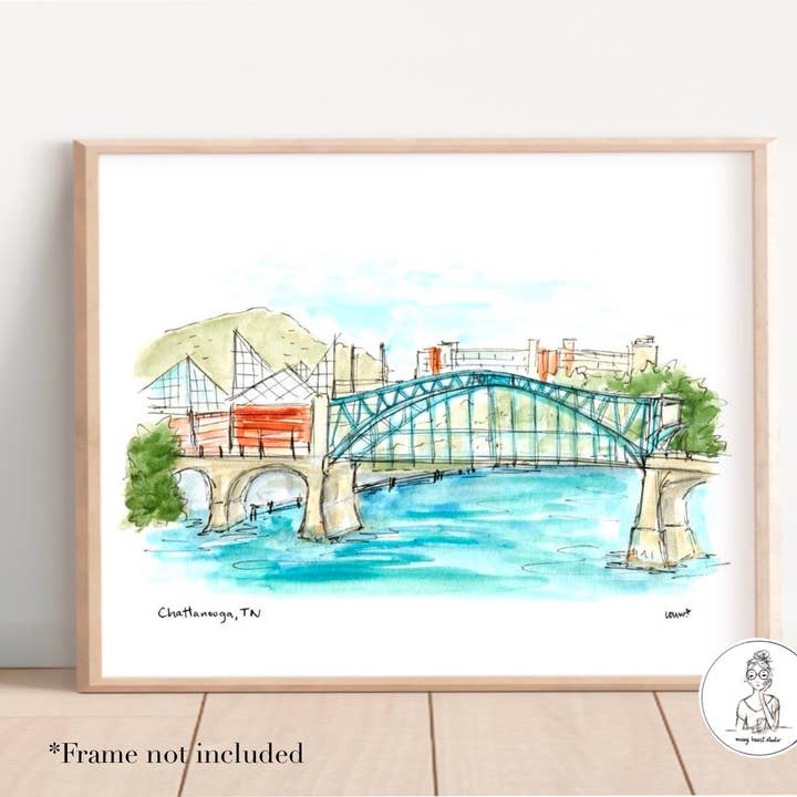 Chattanooga, TN - Frente al río. Impresión artística para venta al por mayor de Messy Heart Studio