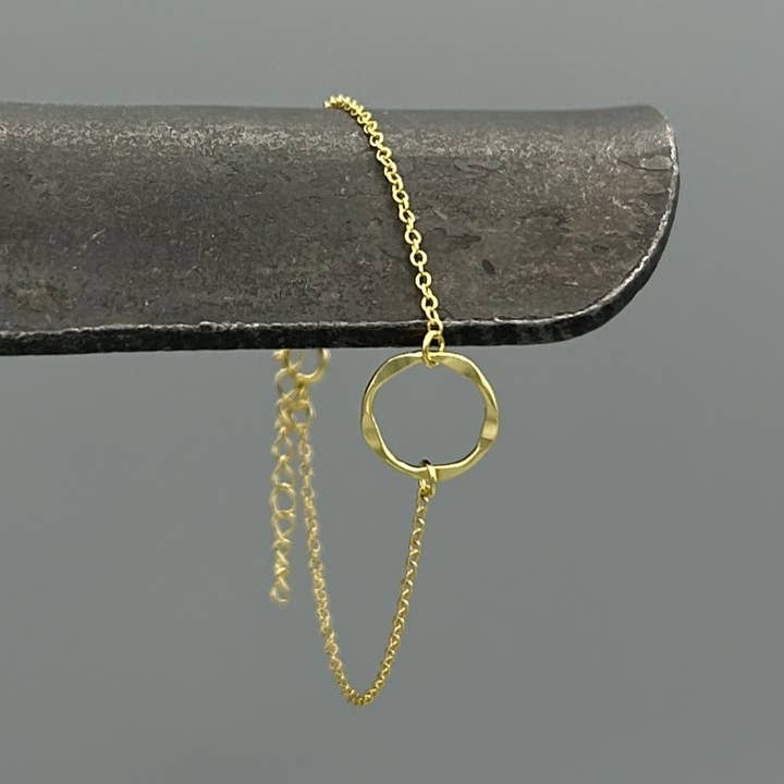 Gold Hammered Open Ring Bracelet for wholesale by Something Silver