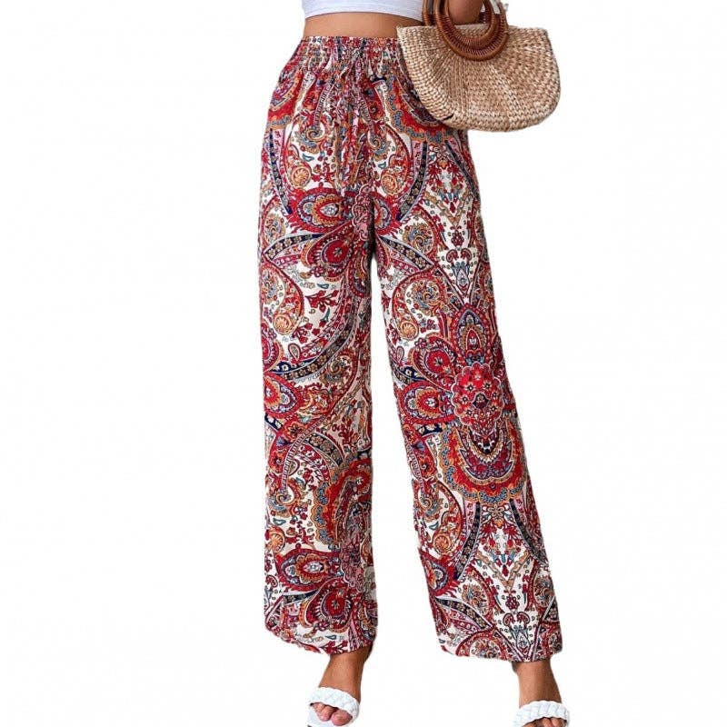 safistyle - Wholesale Pants - Women's - Printed Elastic Waist Wide-Leg Pants for Women7