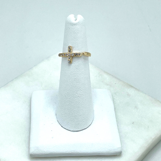 Luxus Accessories - Wholesale Multi-Stone Ring - 18k Gold Filled Front Clear Cubic Zirconia Cross Shape Adjustable Ring, Fashion Religious, Wholesale Jewelry Making Supplies3