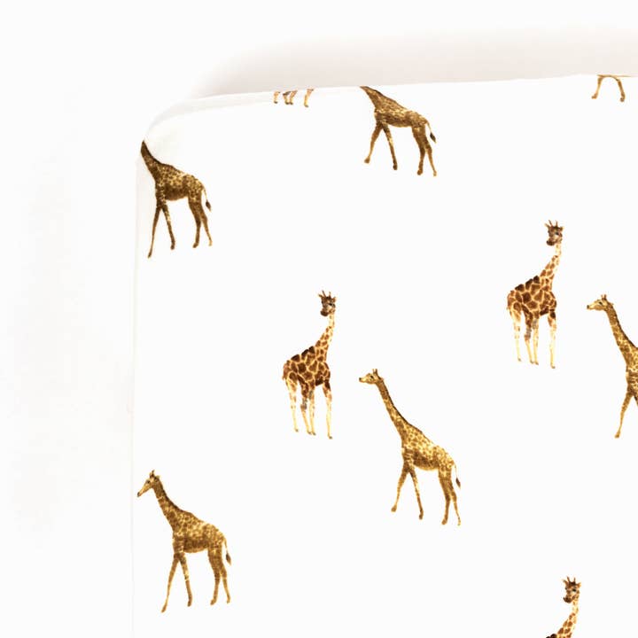 Giraffe Bamboo Muslin Crib Sheet for wholesale by Lil North Co