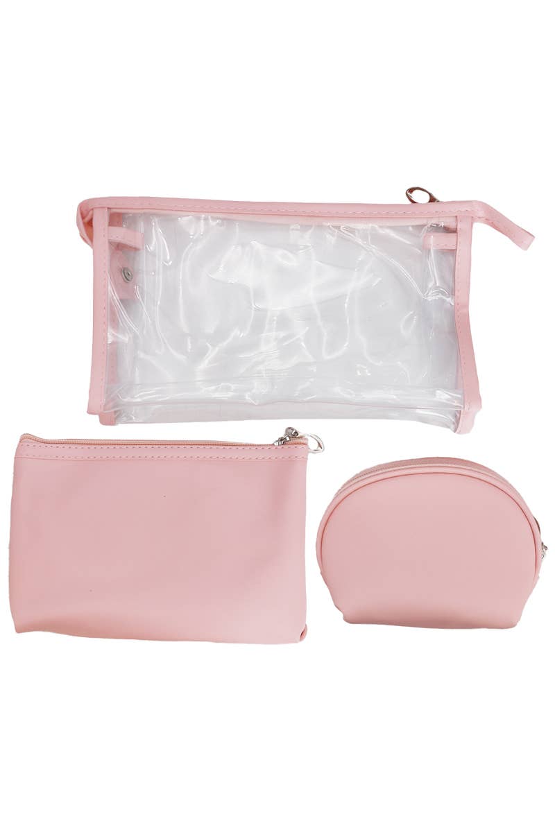 Cap Zone - Wholesale Makeup/Cosmetic Bag - Toiletries Cosmetic Pouch 3-Piece Clear Vegan Leather Set3
