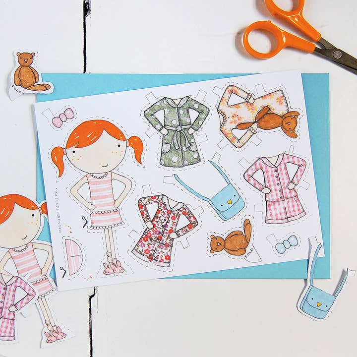 Clara Paper Doll Bedtime Outfits Card for wholesale by Clara and Macy