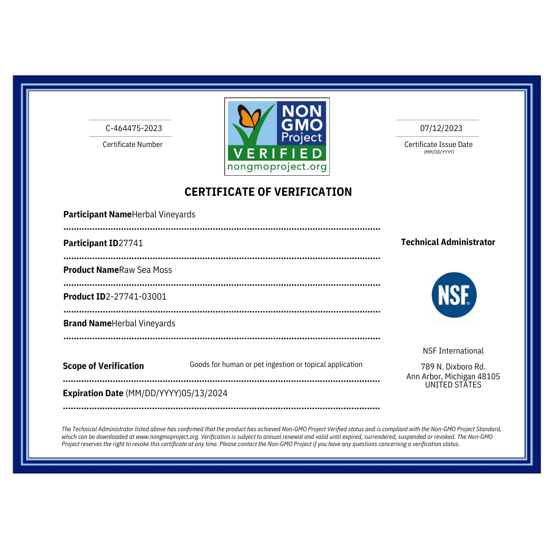 Herbal Vineyards - Wholesale Oral Supplement/Vitamin - RAW SEA MOSS (4 oz) | NON-GMO VERIFIED1