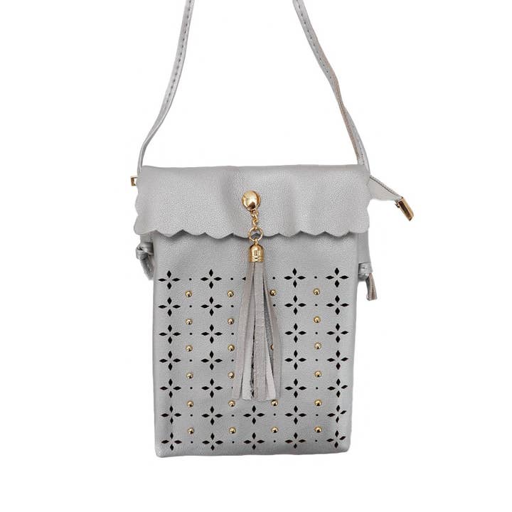 Cap Zone - Wholesale Crossbody Bag - Women's - Boho Studded Laser Cut PU Leather Crossbody Bag