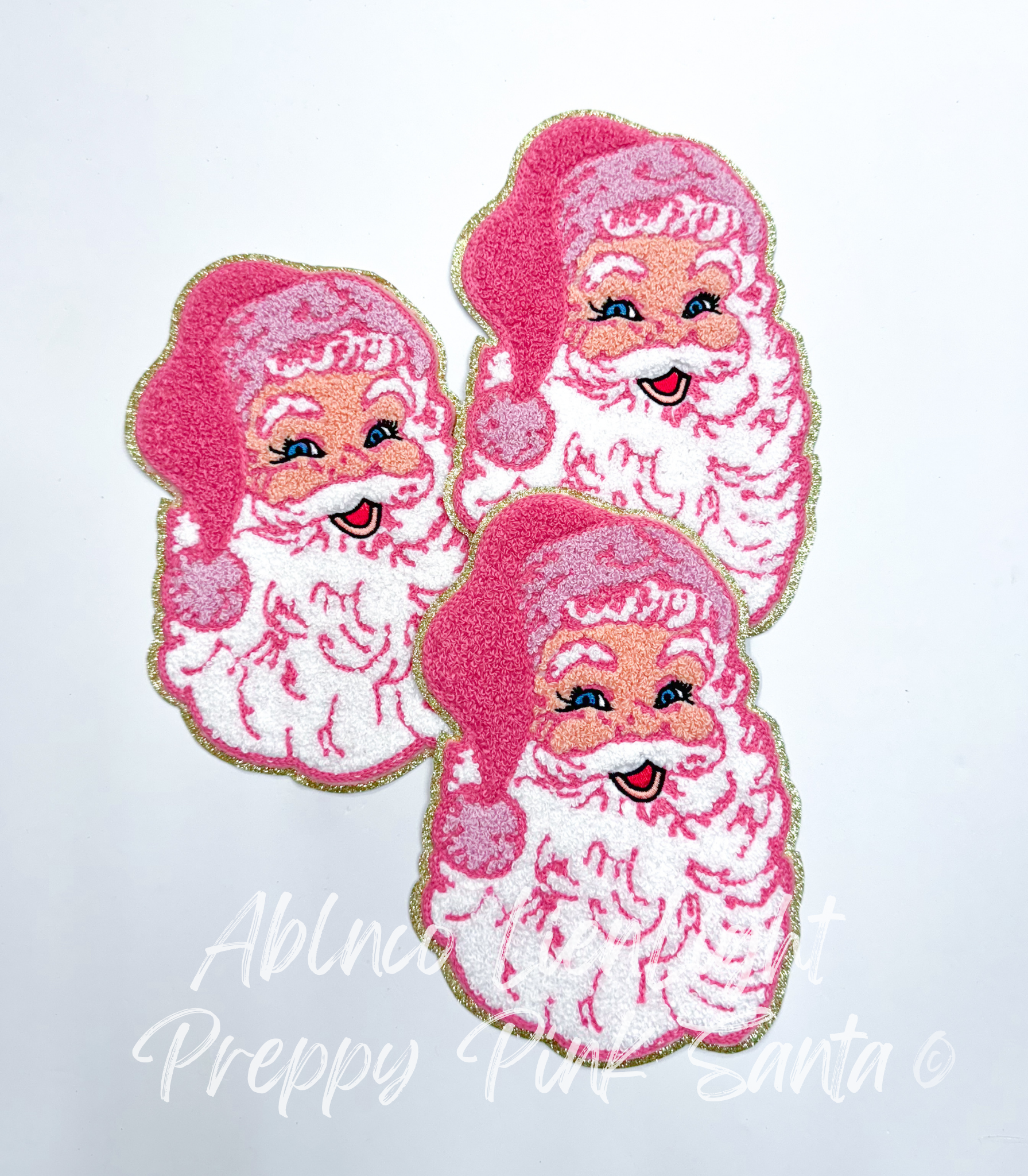 ABLNco - Wholesale Patch - Small Preppy Pink Santa©️Christmas Holiday Chenille Patch0