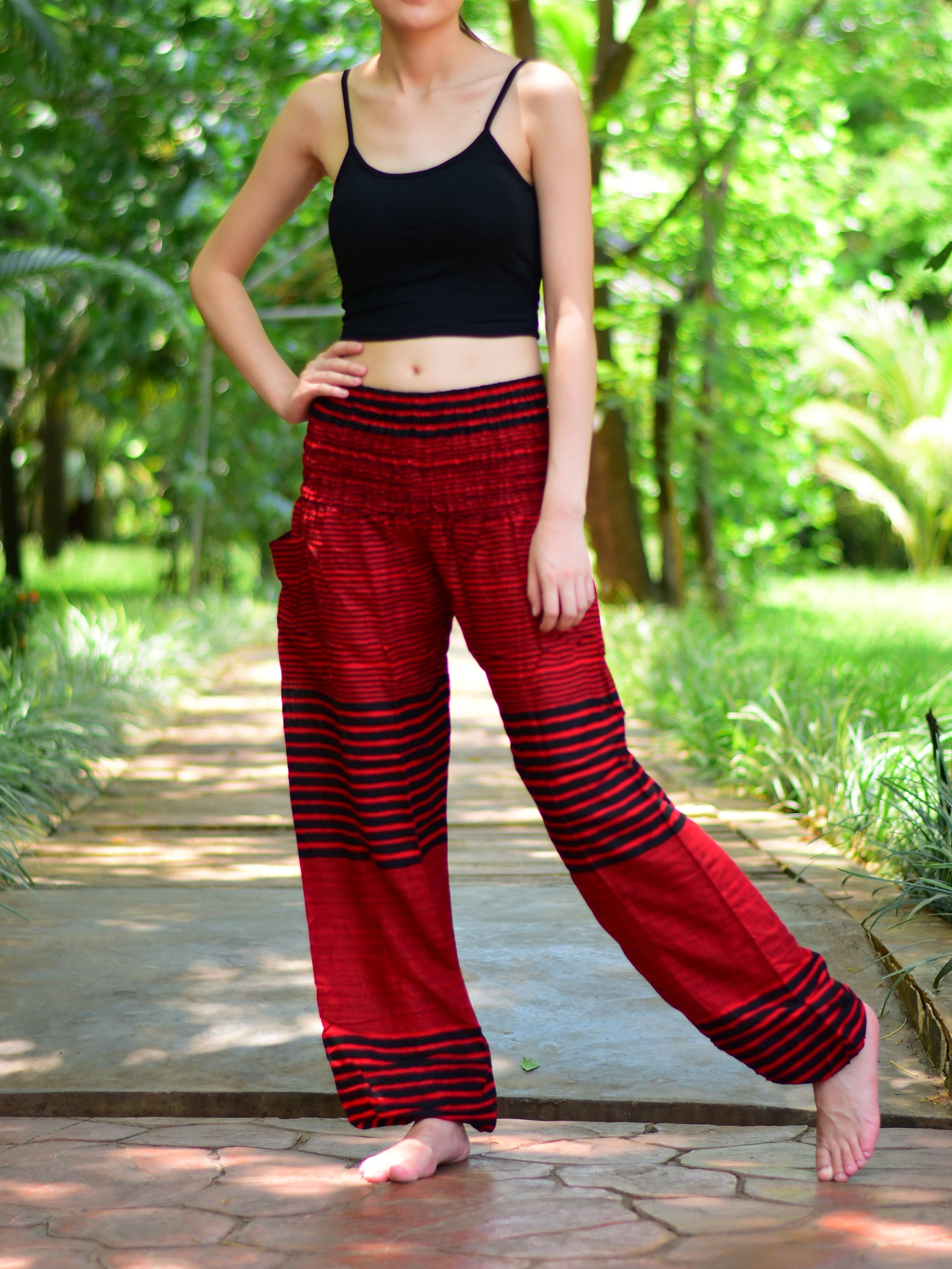 Red Patch Stripe Elasticated Waist Harem Pants for wholesale on Faire7