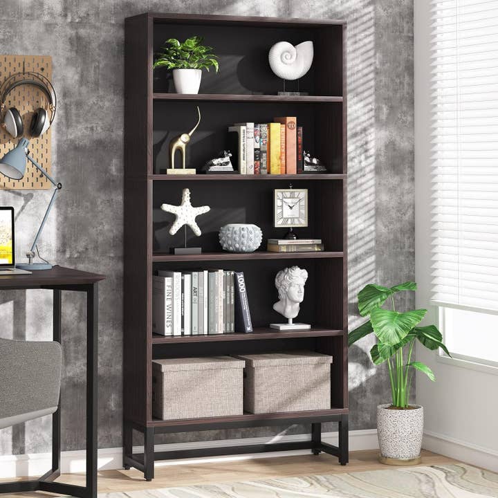 Sandalwood Tall Bookcase and Bookshelf, 70.8” Large Bookcases Organizer with 5-Tier Storage Shelves, Heavy Duty Free-Standing Library Bookshelf Shelving Unit for Living Room, Bedroom (Sandalwood) for wholesale on Faire