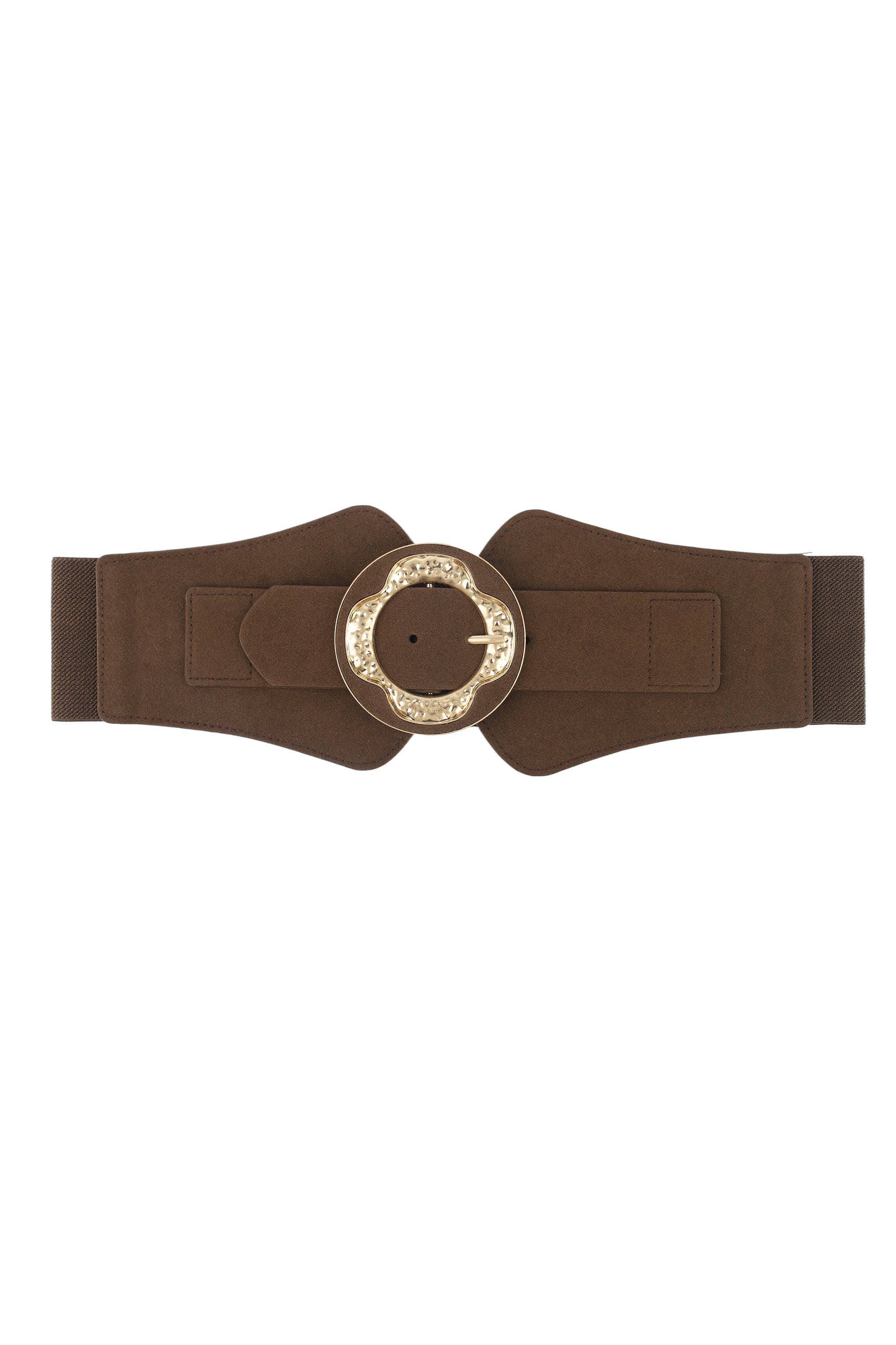 PHANIE MODE - Vente Ceinture – femme - C-23286 Ceinture large élastique – Boucle ronde fleur dorée4