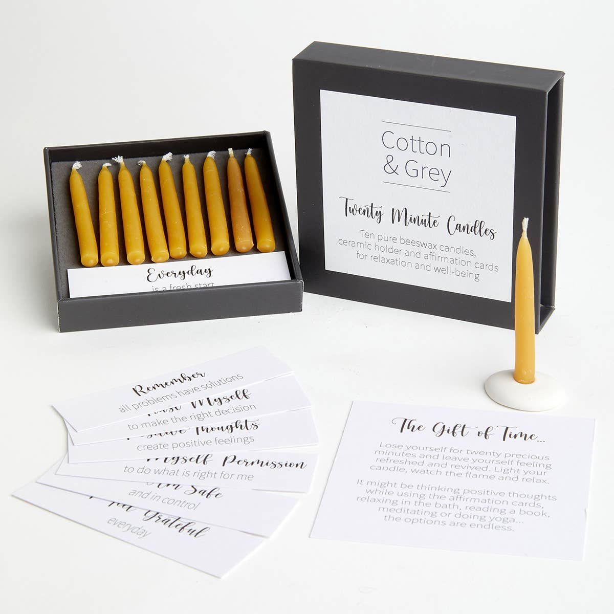 Cotton & Grey - Wholesale Tapered Candle/Candlestick - Twenty Minute Candles with Affirmation Cards1