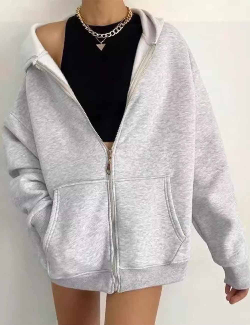 Sweetkama - Vente Sweat-shirt – femme - Sweat à capuche zippé uni pour femme à manches longues8
