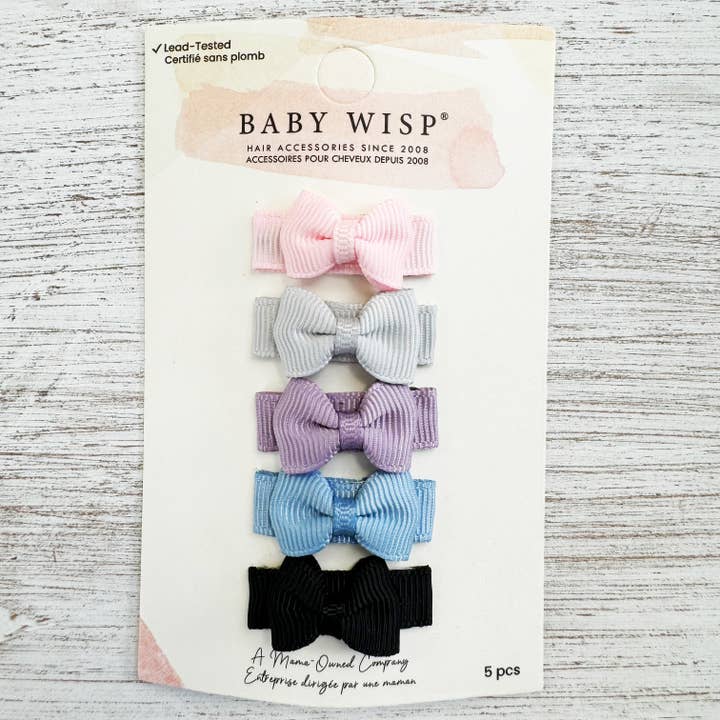 5 Tiny Tux Ribbon Baby Toddler Bows Snap Clips- Photogenic for wholesale by Baby Wisp