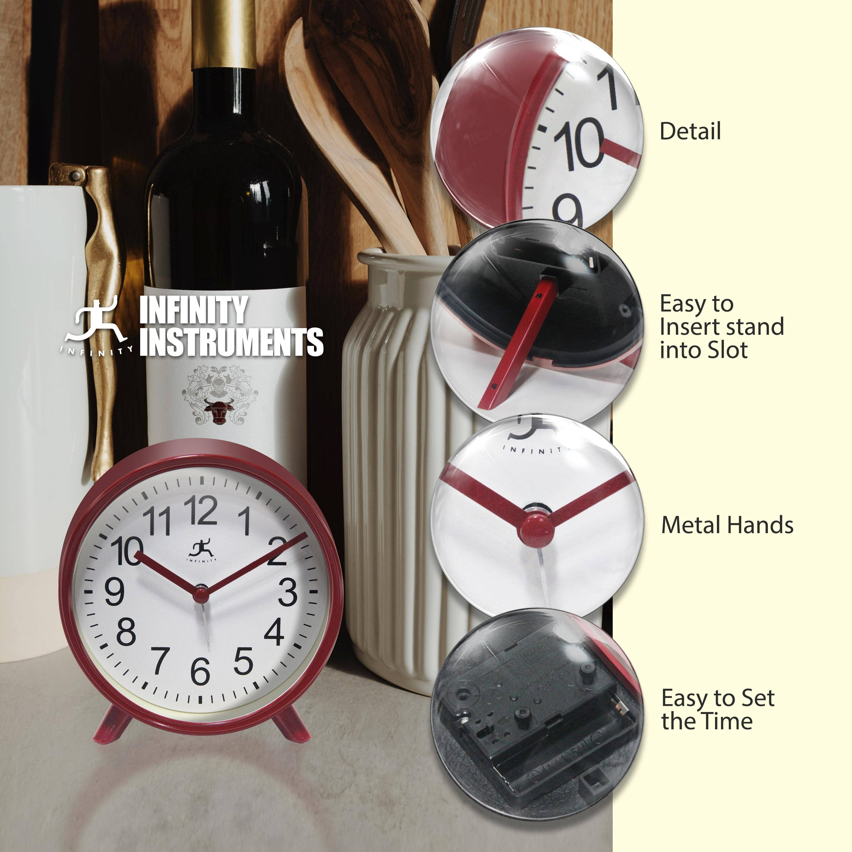 Infinity Instruments - Wholesale Desk Clock - Table Clock Round Red with Alarm Function 5.75 Inch3