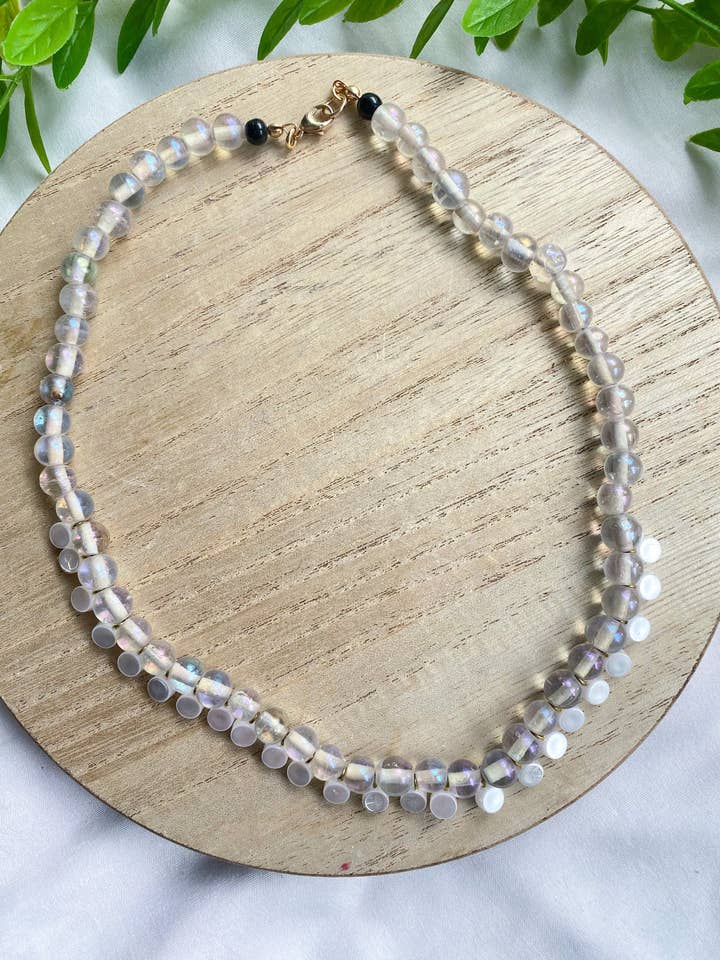 Iridescent Beaded Necklace, Sustainable Jewelry for wholesale by Glitter and Glow Co