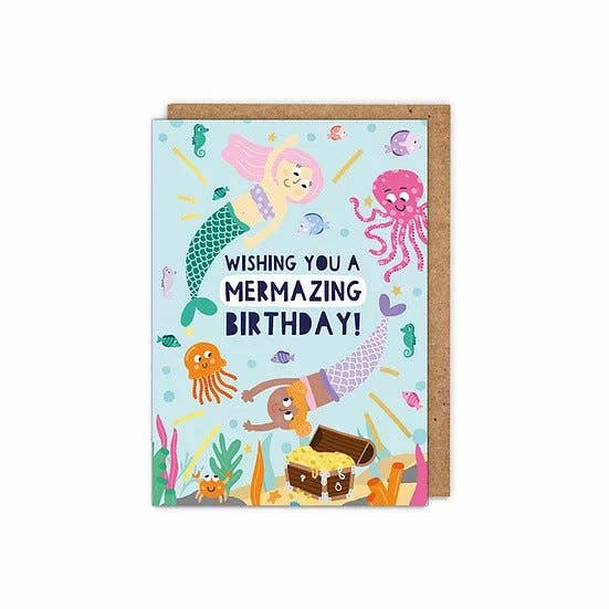 Zoe Spry – wholesale Birthday card – Gold Foiled Kids: 'Mermazing Birthday' Children's Card