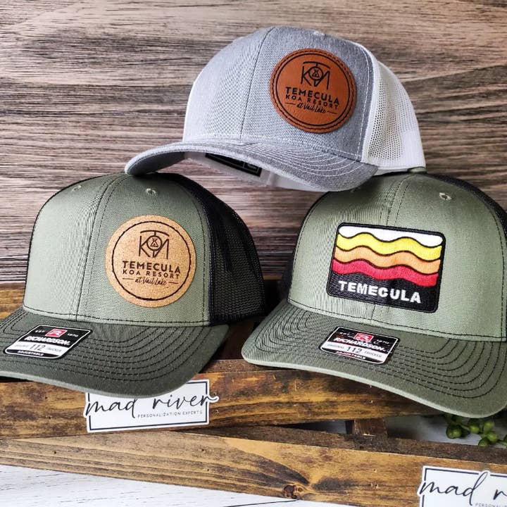 Mad River - Wholesale Trucker Hat - Unisex - "Retro Wave" Cap with Custom Text. R112 Loden/Blk Center