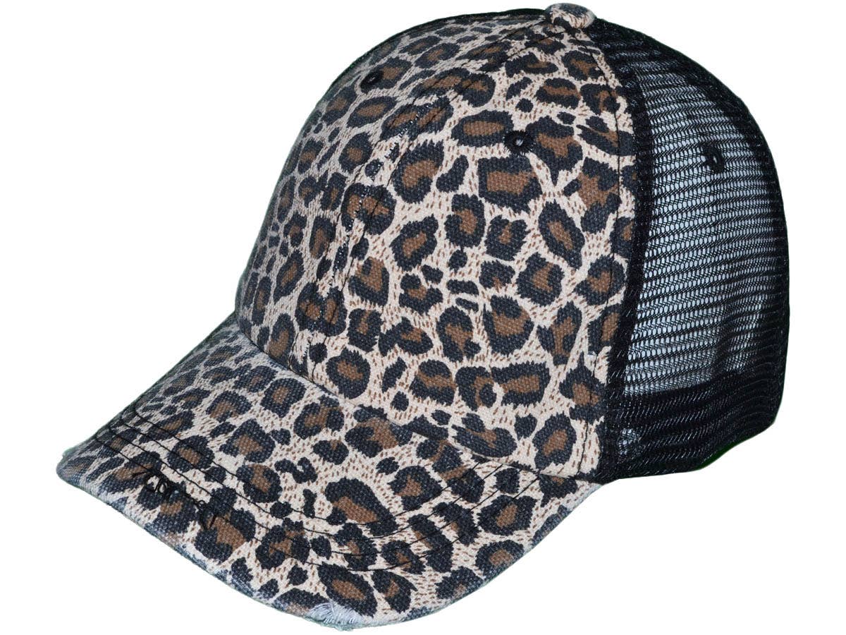 Buck Wholesale - Vente Casquette de camionneur – femme - Casquettes trucker vintage à imprimé animal, toile douce avec effet délavé et usé9