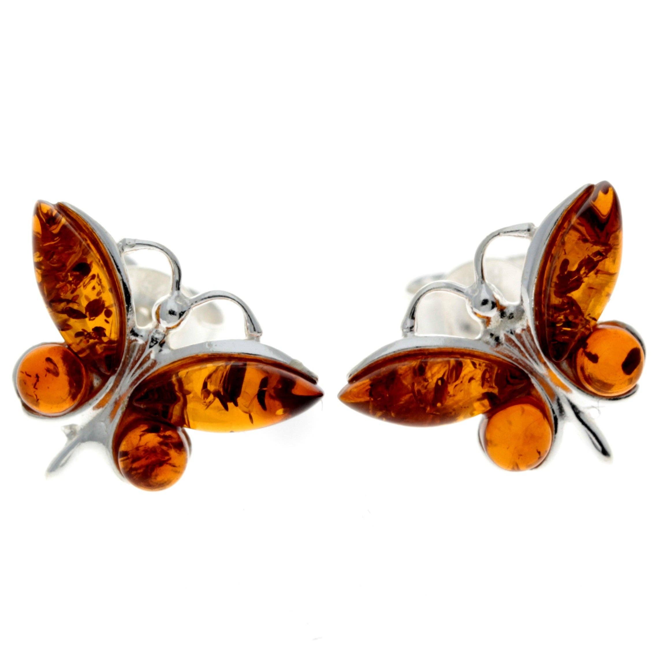 SilverAmber Jewellery - Wholesale Stud/Post Earrings - 925 Sterling Silver & Baltic Amber Butterfly Studs Earrings - 84940
