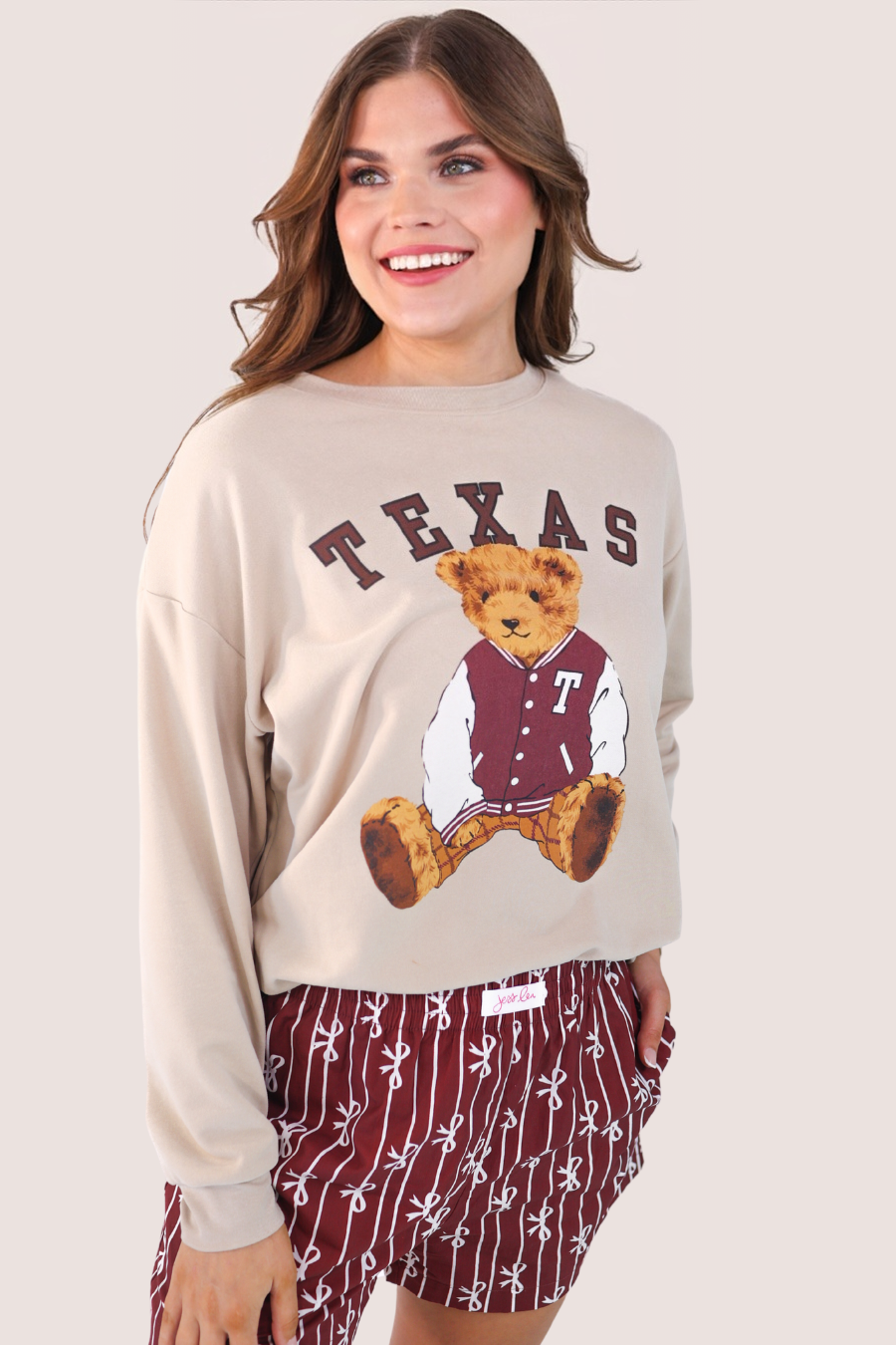 Neutral Benny The Bear Texas Pullover- Maroon for wholesale on Faire4