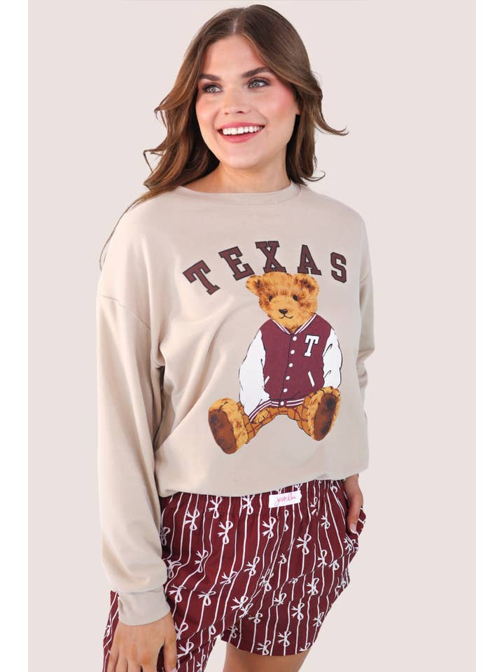 Neutral Benny The Bear Texas Pullover- Maroon for wholesale on Faire4