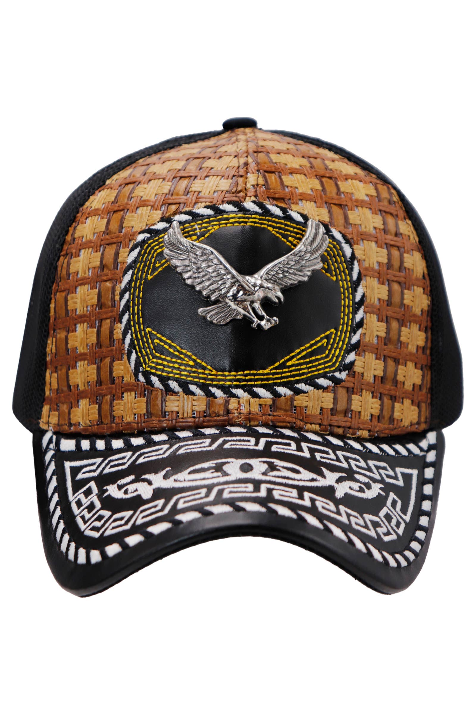 Cap Zone - Wholesale Trucker Hat - Unisex - Silver Emblem Vegan Leather Straw Mesh Charro Cap9