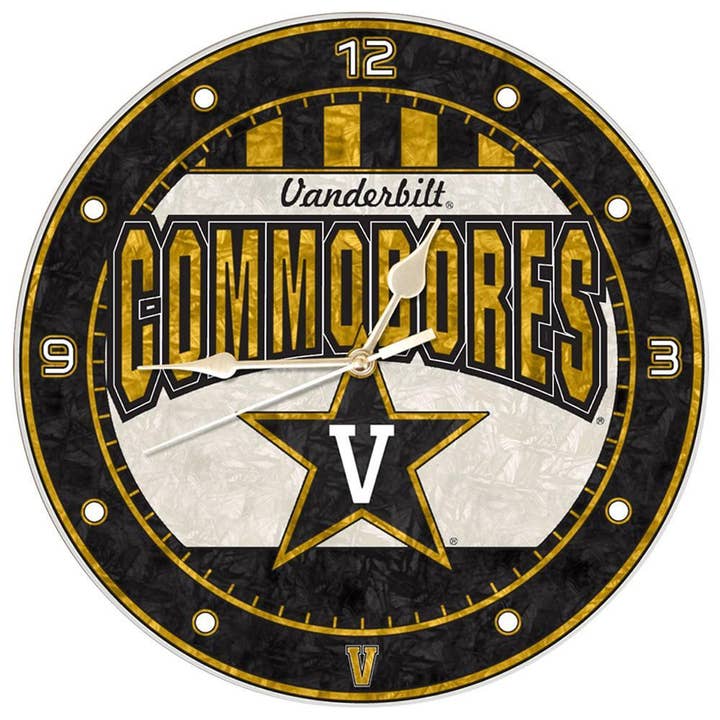 The Memory Company - Wholesale Wall Clock - 12" Art Glass Clock, Vanderbilt Commodores