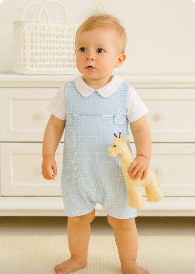 Marco and Lizzy - Venta al por mayor Conjunto de mono - Bebé - Conjunto de peto para bebé niño de algodón Pima azul con cheques