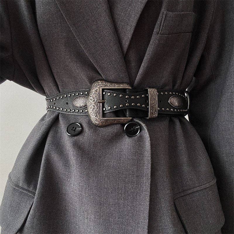 Negro Cinturón de Cintura Ajustable de Metal Vintage Punk DPWB2833 de venta al por mayor en Faire1