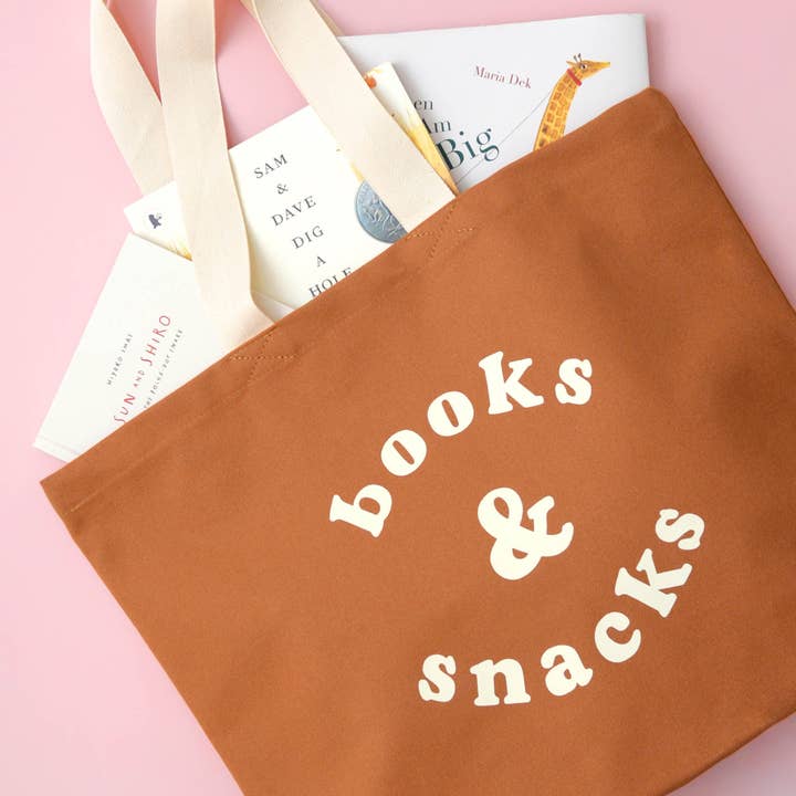 Alphabet Bags - Wholesale Tote bag – Unisex - Books & Snacks - Tan Canvas Tote Bag1