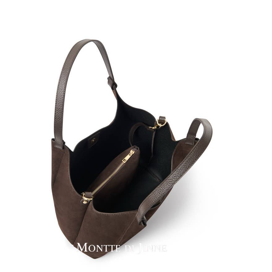 MONTTE DI JINNE - Vendita all'ingrosso Tracolla - Donna - Borsa grande in pelle scamosciata italiana premium con pochette interna12