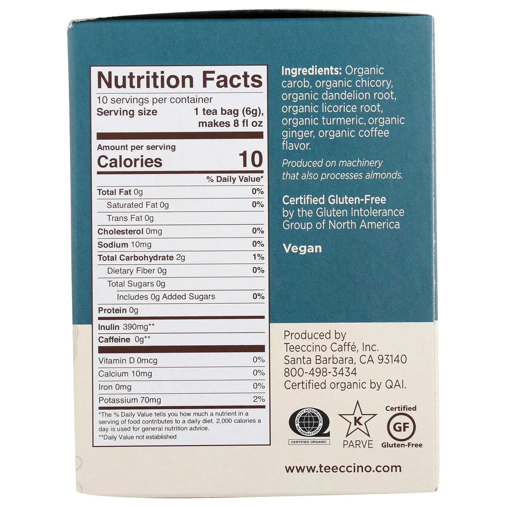 Teeccino - Vendita all'ingrosso Tisane salutari e depurative - Tisana tostata al tarassaco e curcuma - Biologica2