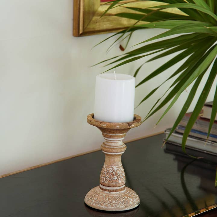 Handmade White Wash Wood Set Of One Pillar Candle Holder for wholesale by BBH Homes LLC