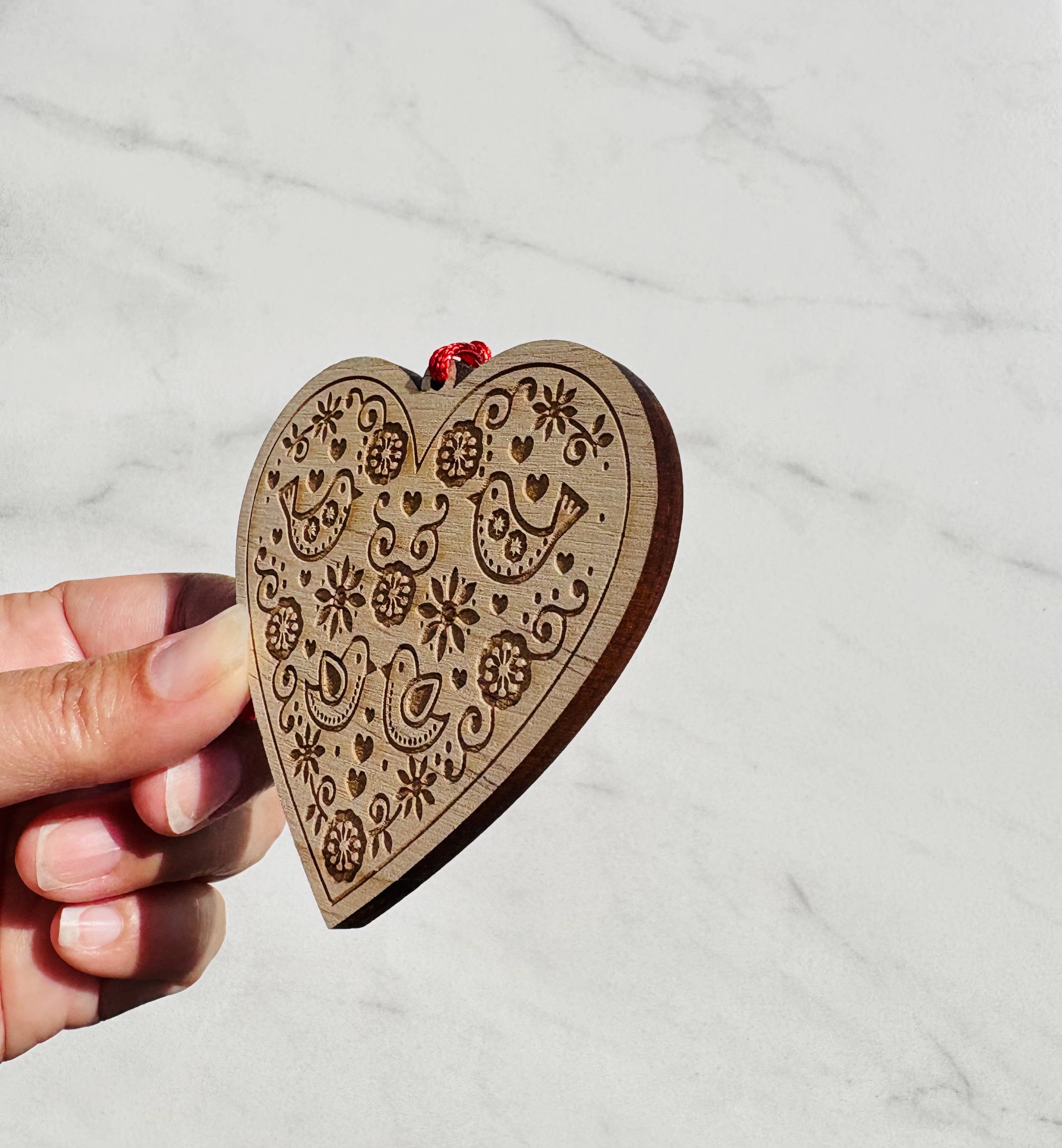 Scandinavian Hearts - Wholesale Ornament - Rosemaling Laser Cut Wood Hanging Heart Scandinavian Decor3