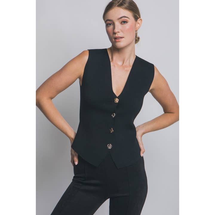 Ærmeløs top med guldkant strikvest for engroshandel hos HiteJeans