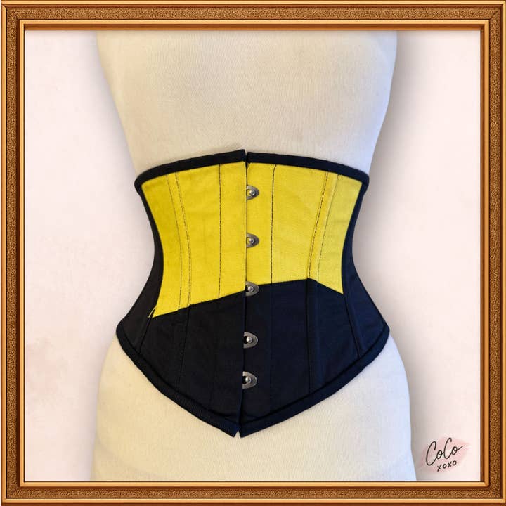 Corsé bajo el busto de algodón negro/amarillo para mujer con varillas de acero para reducir la cintura. para venta al por mayor de OH Wears