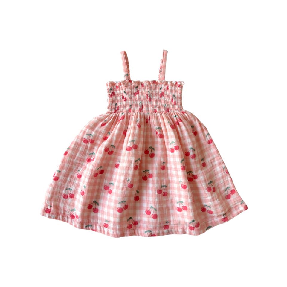 Gingham Cherries / Muslin Smocked Tube Dress for wholesale by SIIX Collection