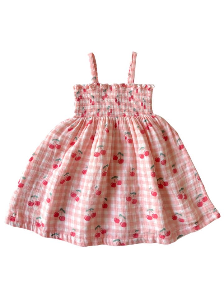 SIIX Collection - Wholesale Dress - Kids - Gingham Cherries / Muslin Smocked Tube Dress