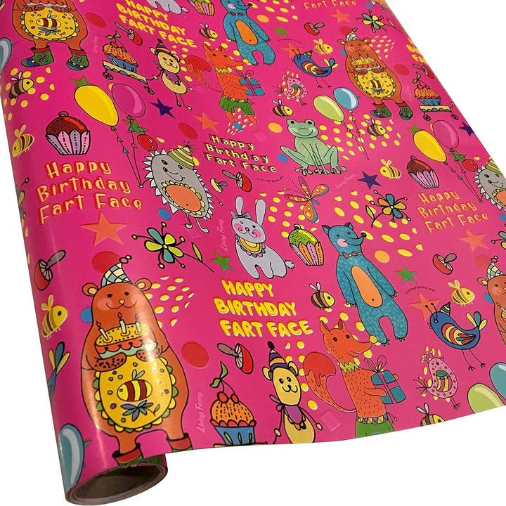 Happy Birthday Fart Face Wrapping Paper for wholesale by Disburst