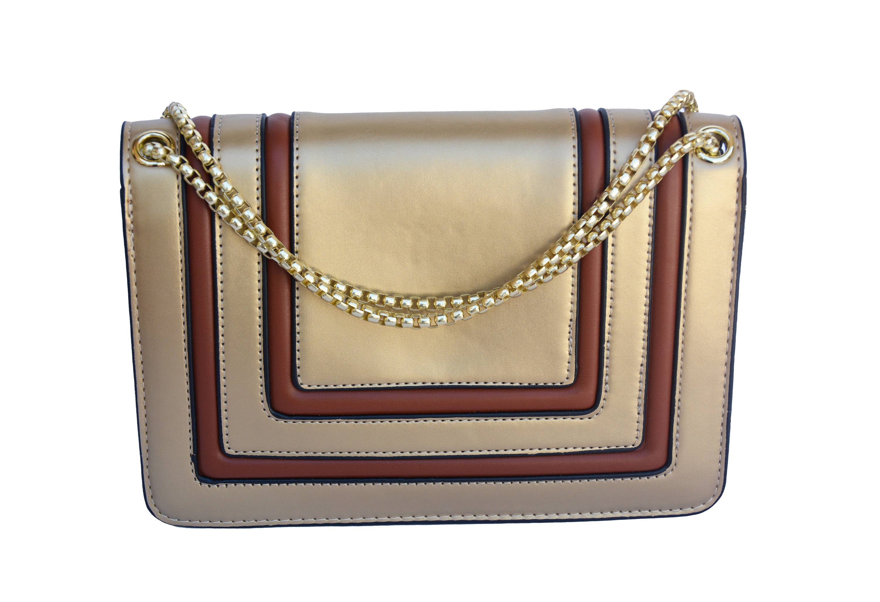 Timmy Woods Beverly Hills - Vente Sac à bandoulière – femme - Sac de costume Fashionista - Motif géométrique doré/marron4