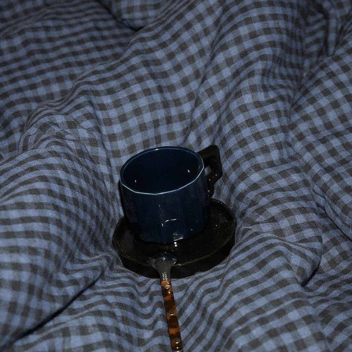 Washed Linen Duvet Cover Vichy Navy Single for wholesale on Faire0