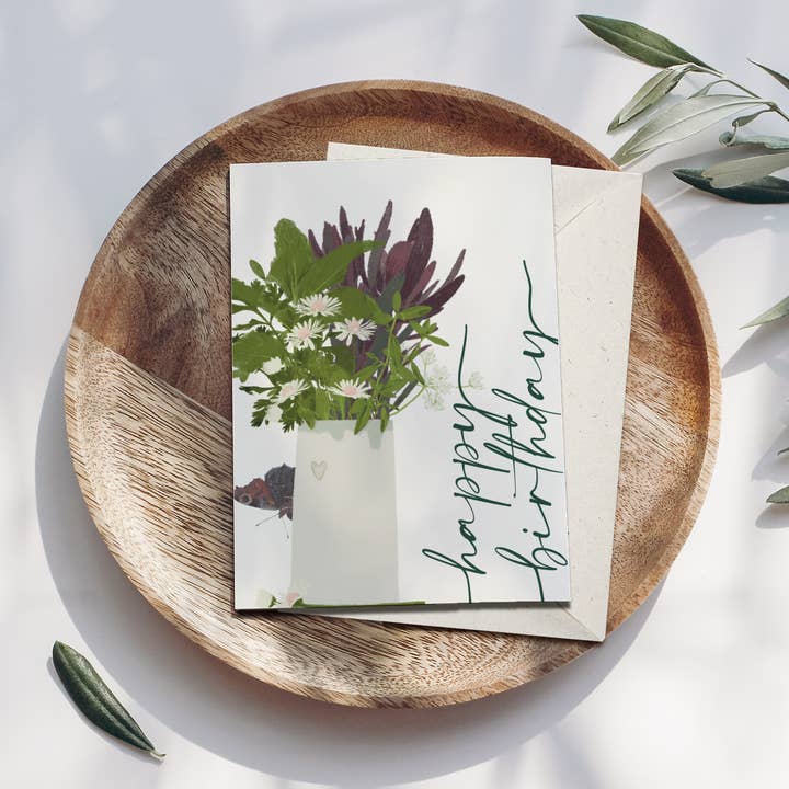 Wildblumen Atelier – wholesale Birthday card – Folded card happy birthday vase with flowers, with envelope, FSC1