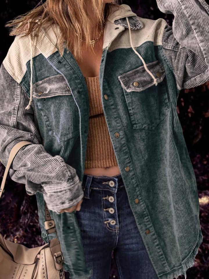 safistyle - Wholesale Button Down Shirt - Women's - Button-Up Colorblock Corduroy Shirt2