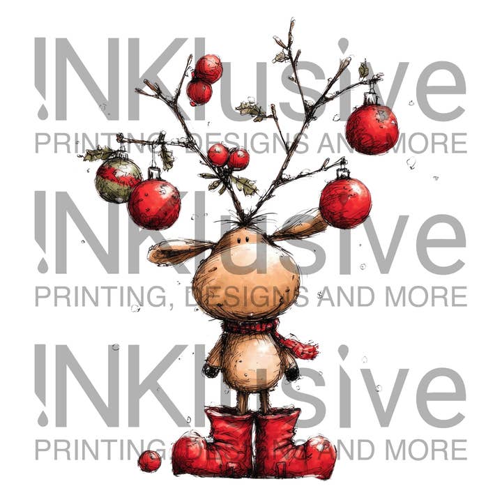 Inklusive Printing, Designs & More - Wholesale Ornament - Whimsical Holiday Reindeer - Wood Ornament1