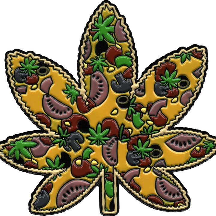 Enamel Pin - Pot Leaf - Pizza for wholesale by Square Deal Recordings & Supplies