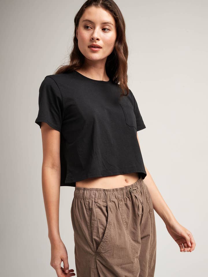 Womens Pima Boxy Crop Tee - Pima Cotton Jersey - Black for wholesale by Andie Swim